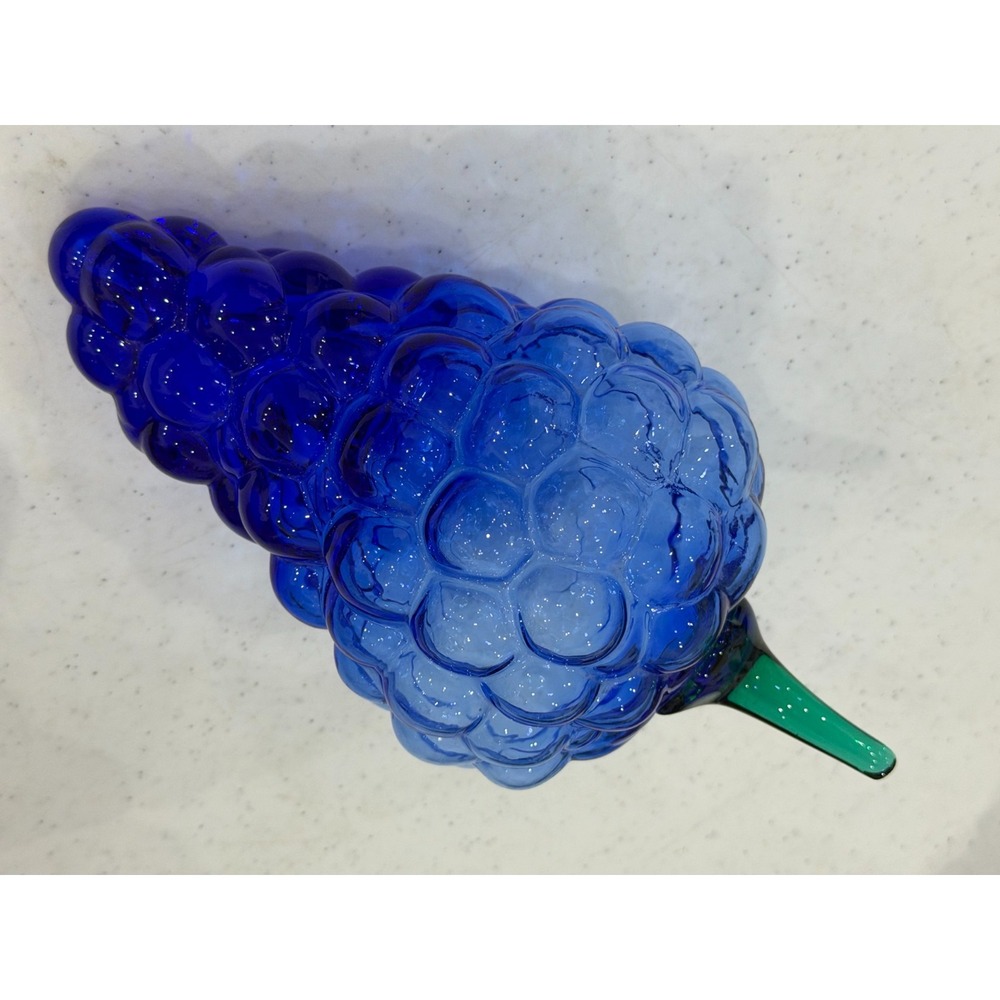 Hand blown Glass Grapes Mid Century Cobalt Blue 8.25" Fruit Art - Picture 6 of 9